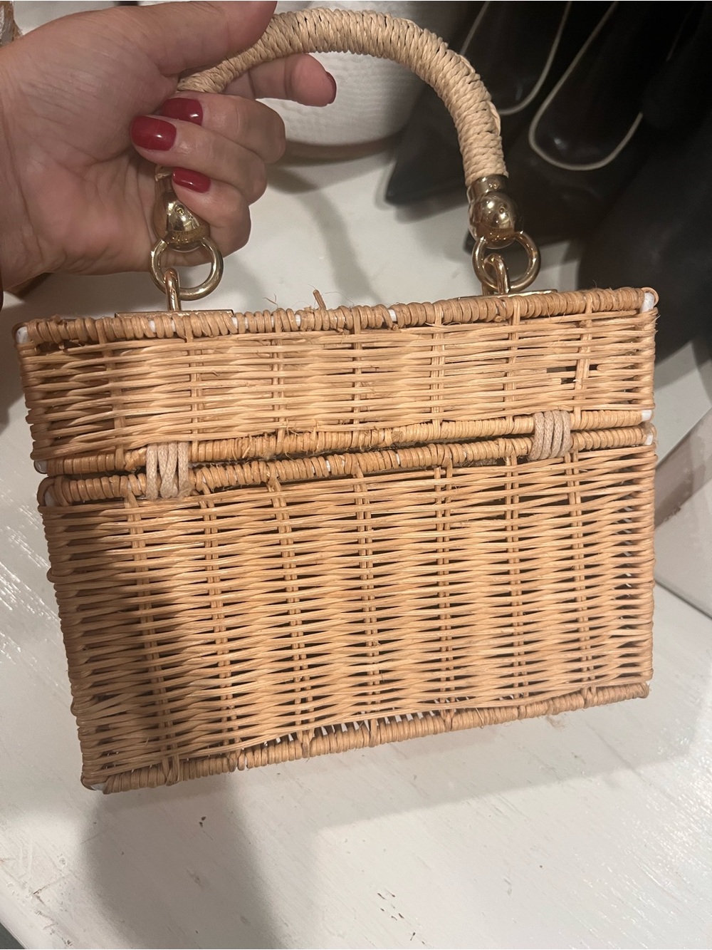 Woven Rattan Top-Handle Bag in Natural - Picture 4 of 5